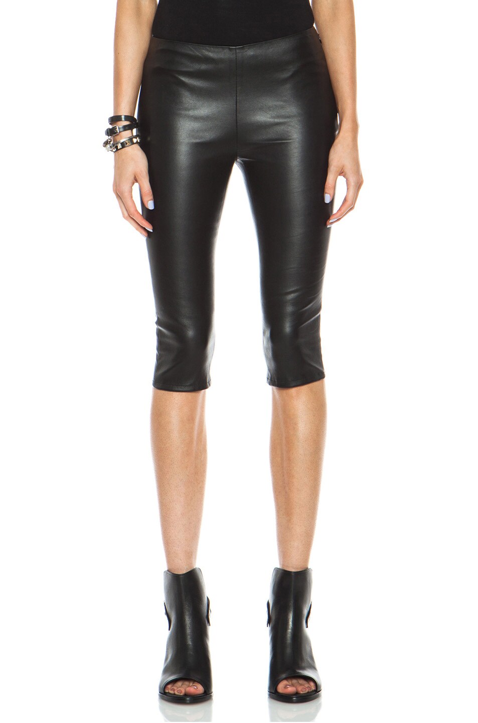 Alexander McQueen Cropped Leather Trouser in Black | FWRD