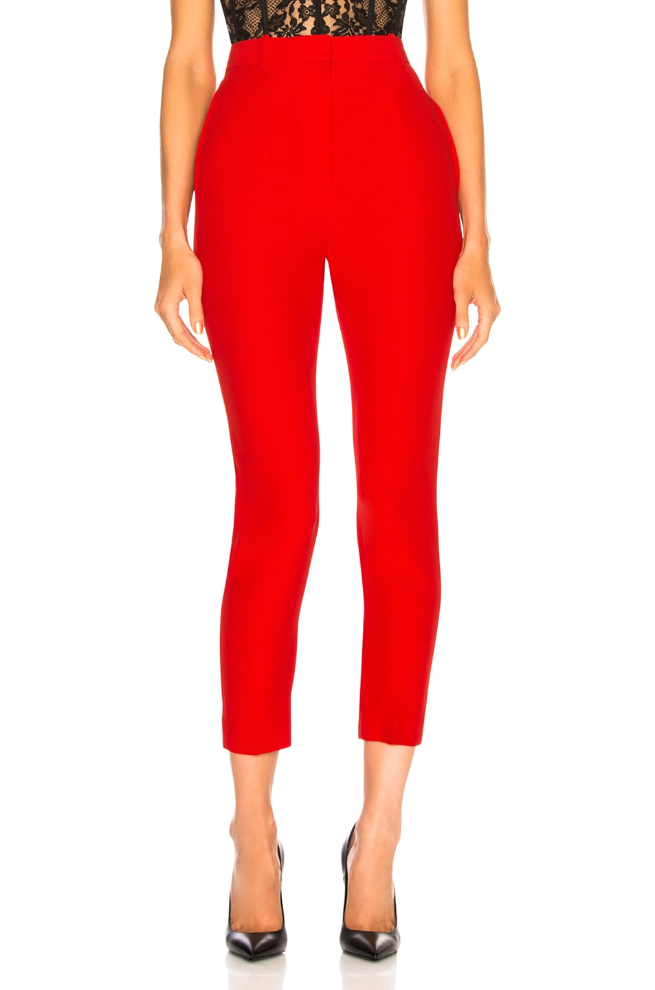 Alexander McQueen High Waisted Cigarette Trousers in Lust Red | FWRD