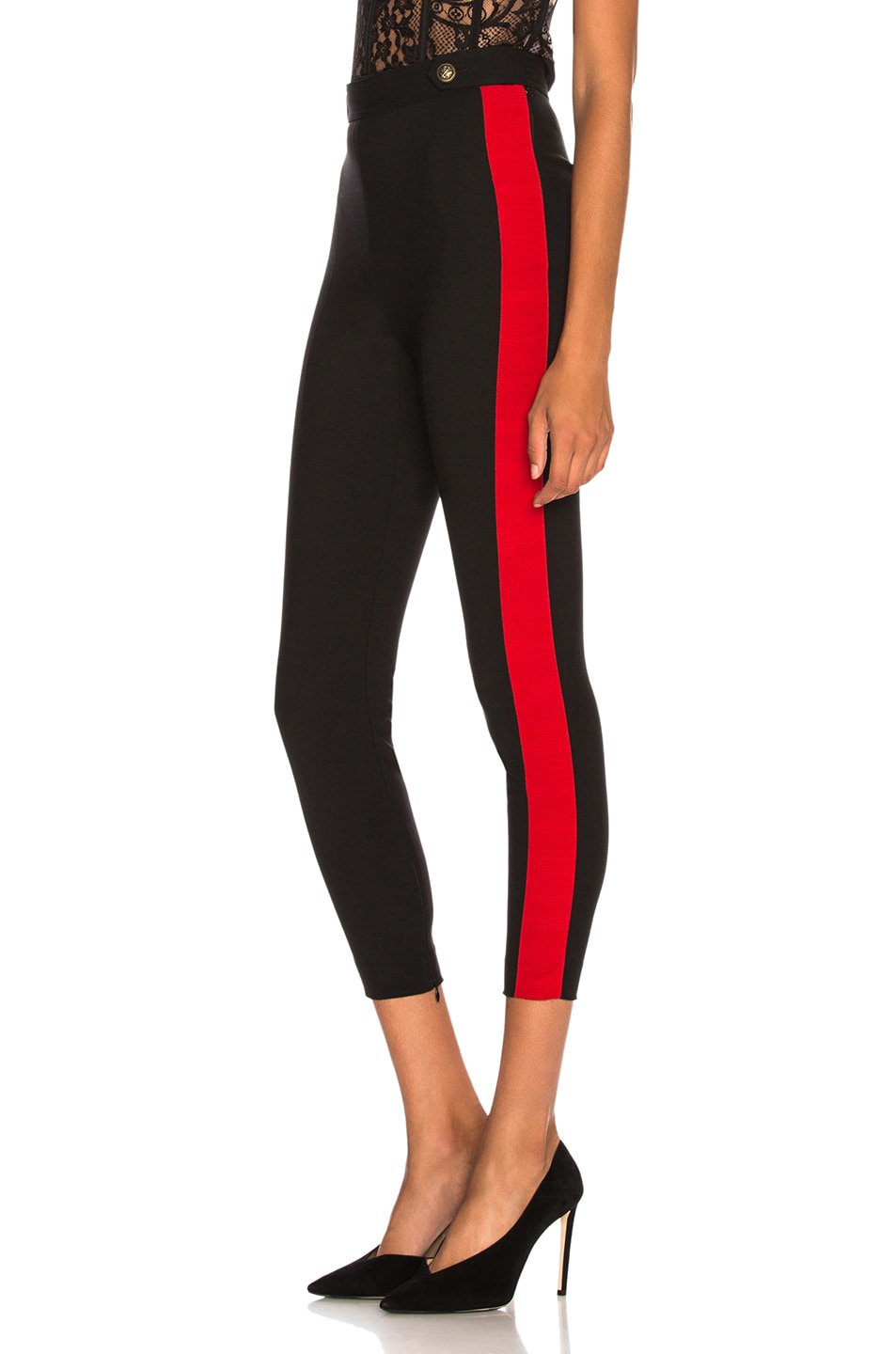 Image 1 of Alexander McQueen High Waisted Military Stripe Trousers in Black & Red