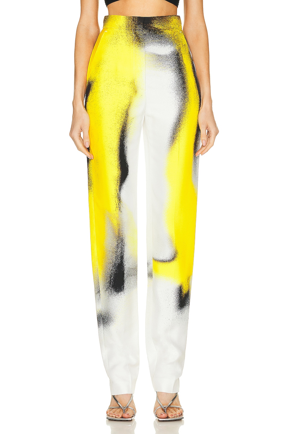 Image 1 of Alexander McQueen High Waisted Trouser in White & Acid Yellow