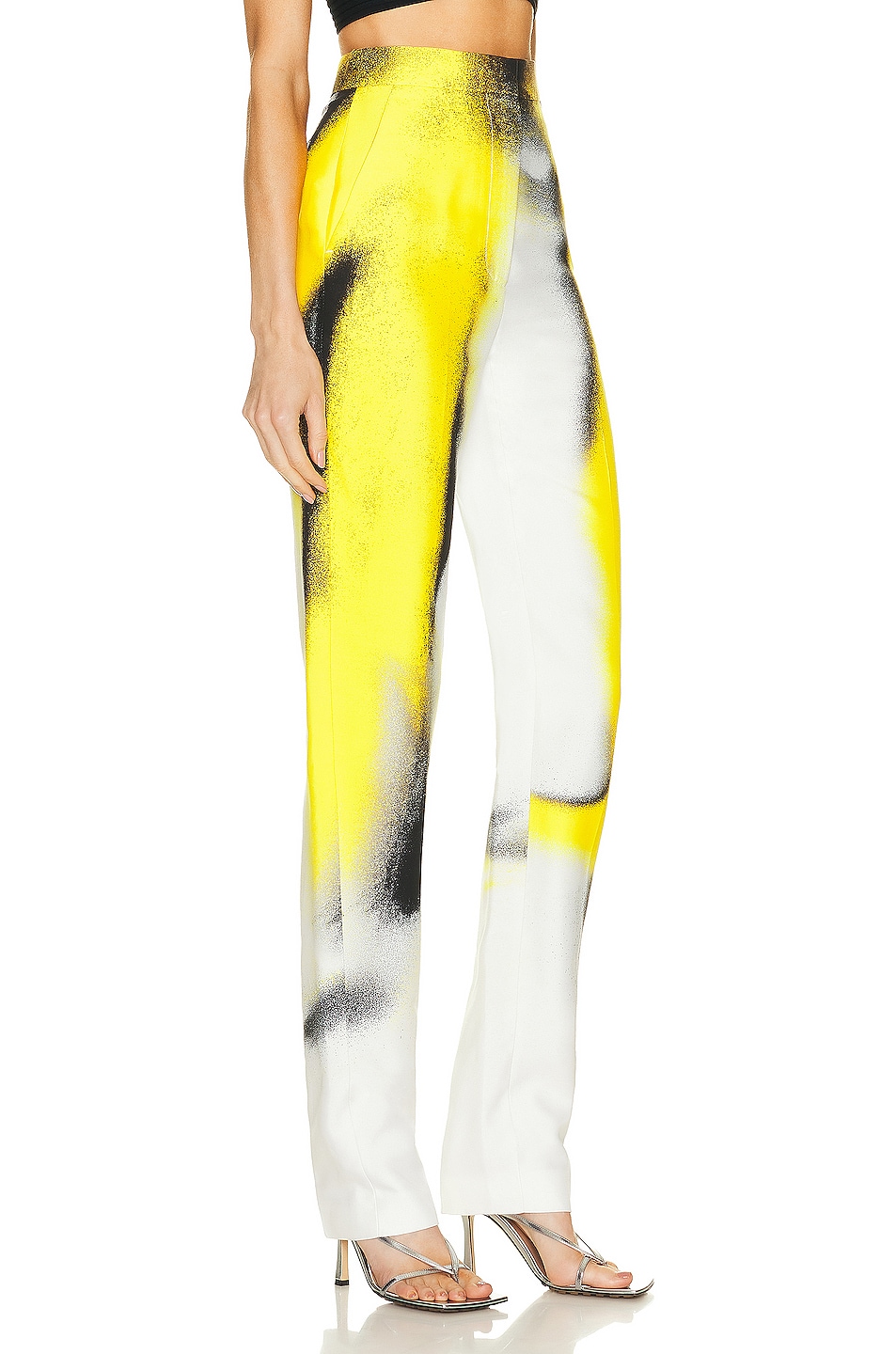 Alexander McQueen High Waisted Trouser in White & Acid Yellow | FWRD