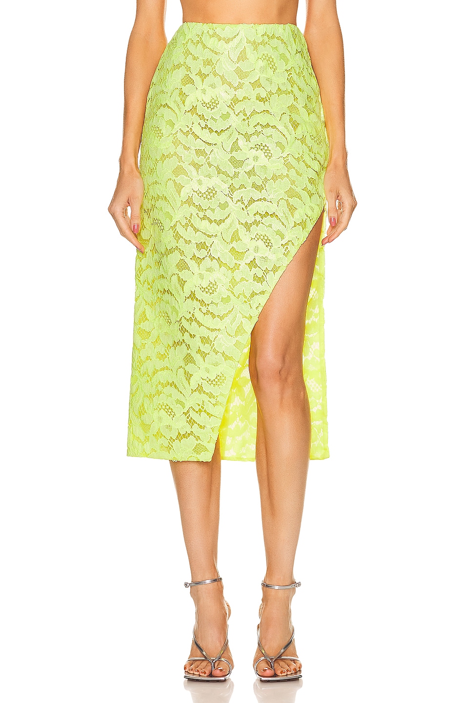 Image 1 of Alexander McQueen Lace Pencil Skirt in Acid Yellow