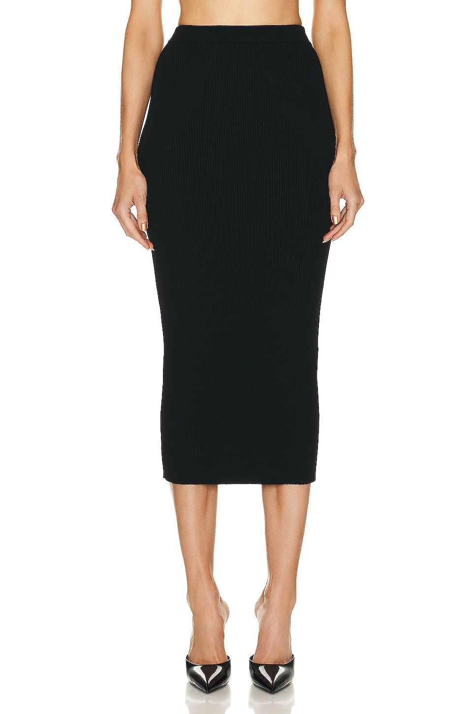 Image 1 of Alexander McQueen High Waisted Pencil Midi Skirt in Black
