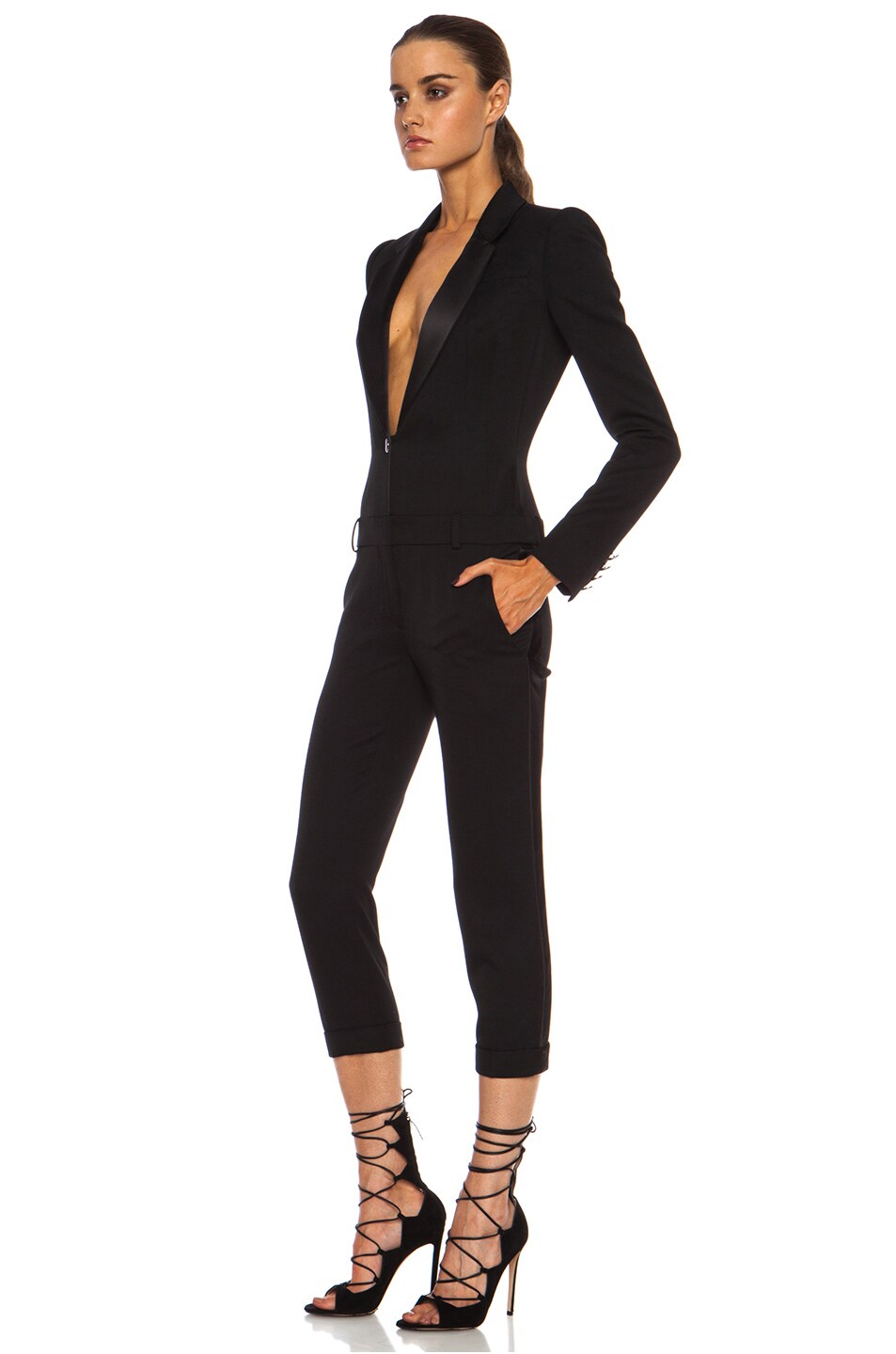 Alexander McQueen Cigarette Tuxedo Virgin Wool Jumpsuit in Black | FWRD