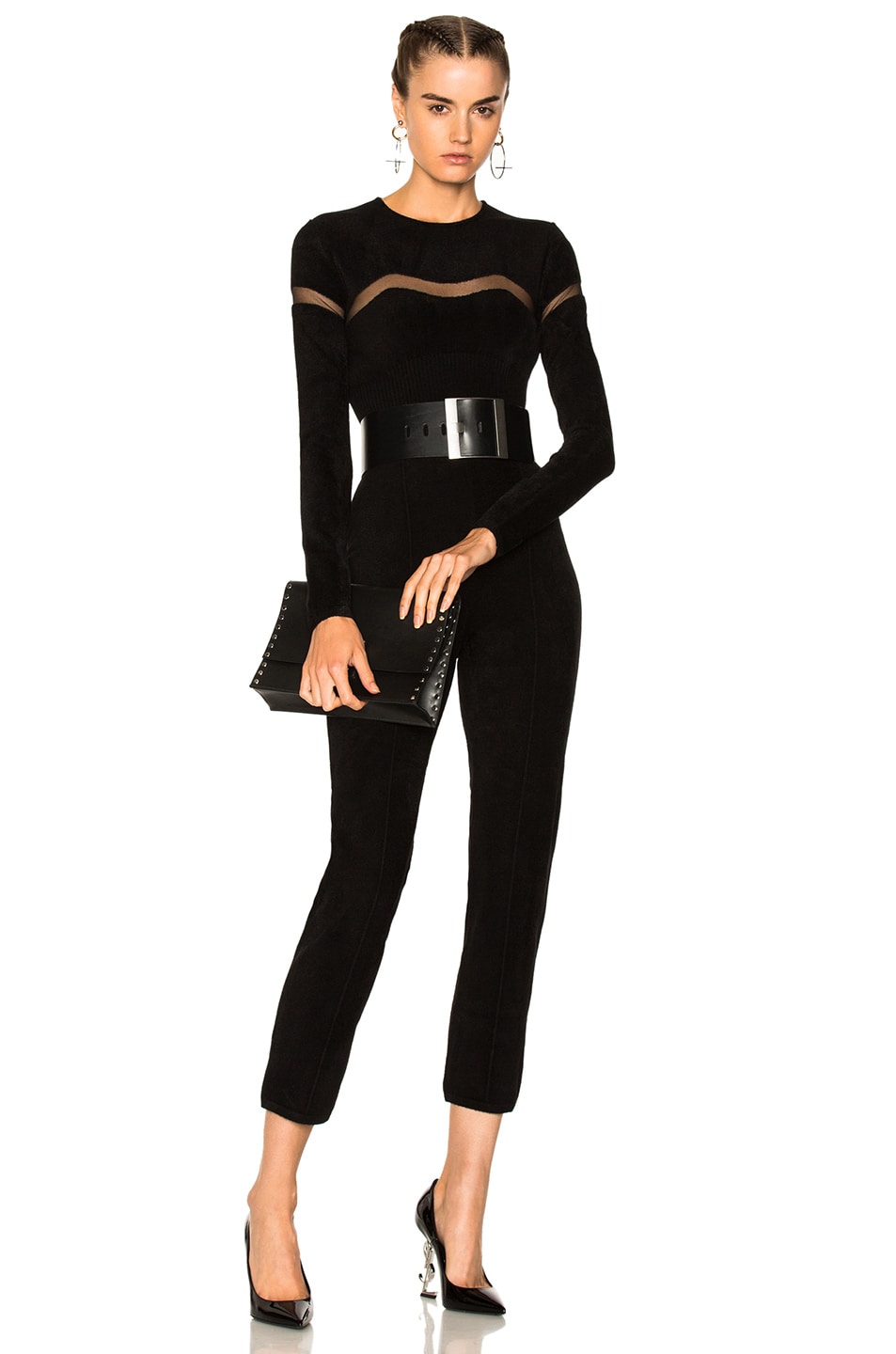 Image 1 of Alexander McQueen Chenille and Sheer Detail Jumpsuit in Black