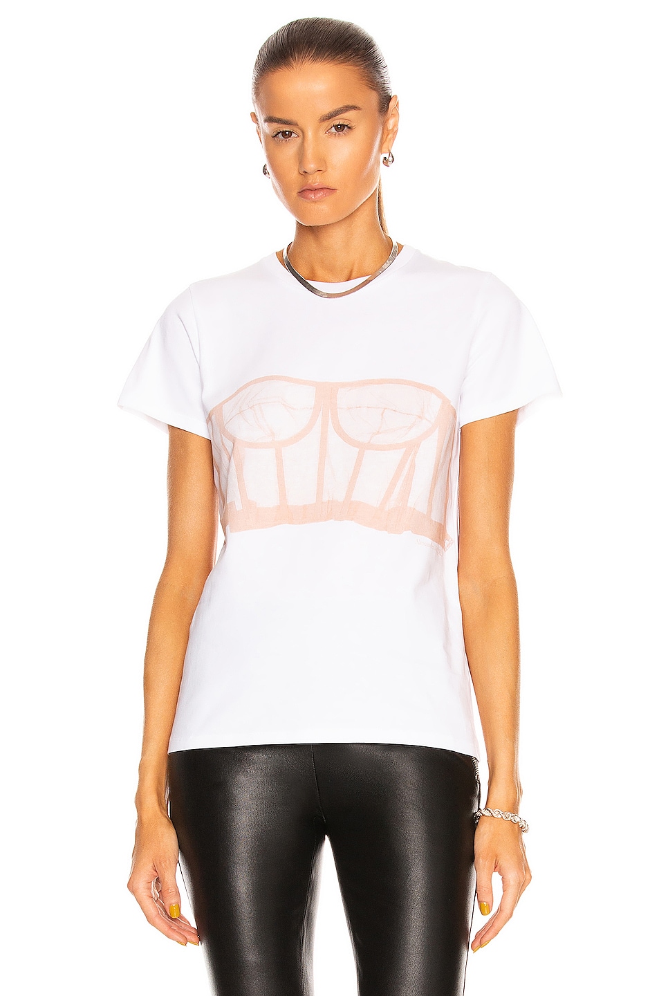 Image 1 of Alexander McQueen Corset T-Shirt in White & Rose
