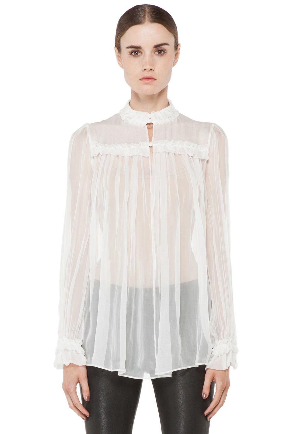 Alexander McQueen High Neck Pleated Blouse in Ivory | FWRD