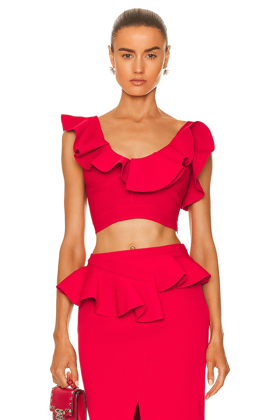 Image 1 of Alexander McQueen Sleeveless Cropped Ruffle Top in Welsh Red
