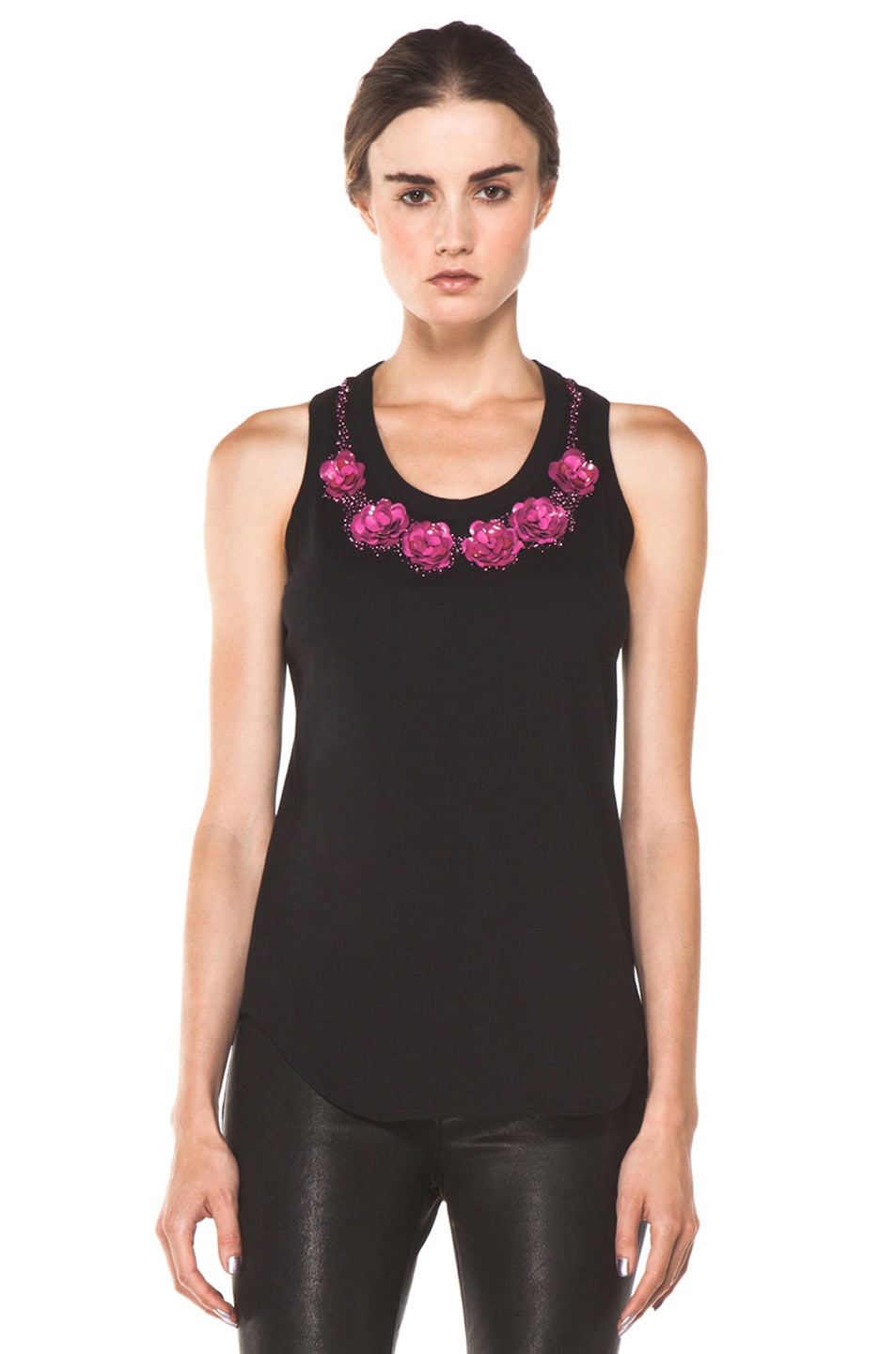 Image 1 of Alexander McQueen Embroidered Flower Tank in Black