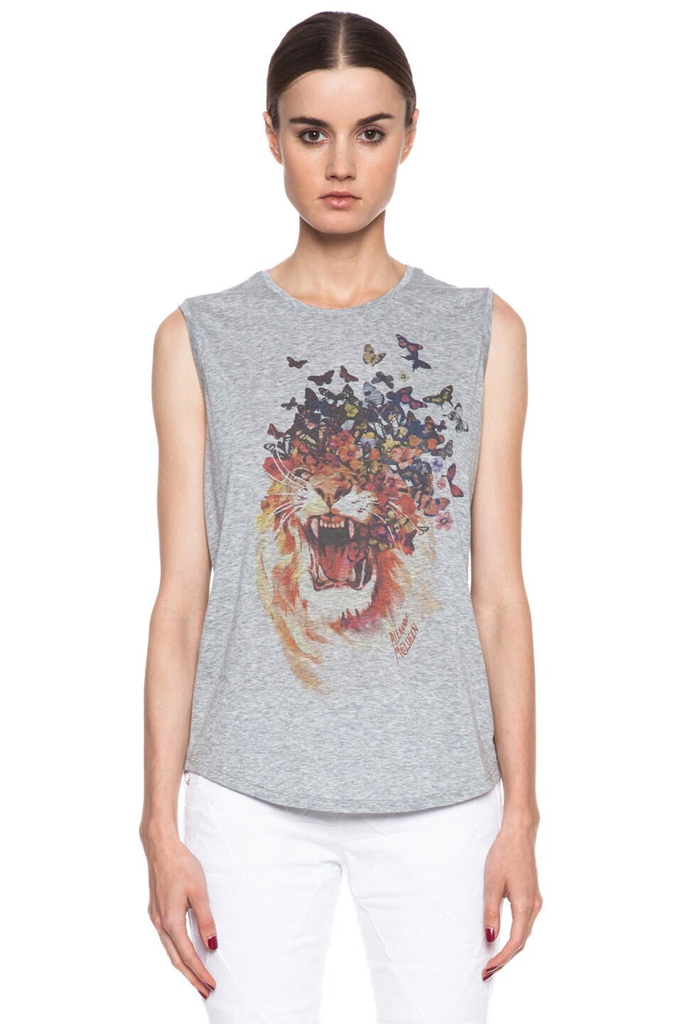 Image 1 of Alexander McQueen Butterfly Roar Cotton T-Shirt in Grey