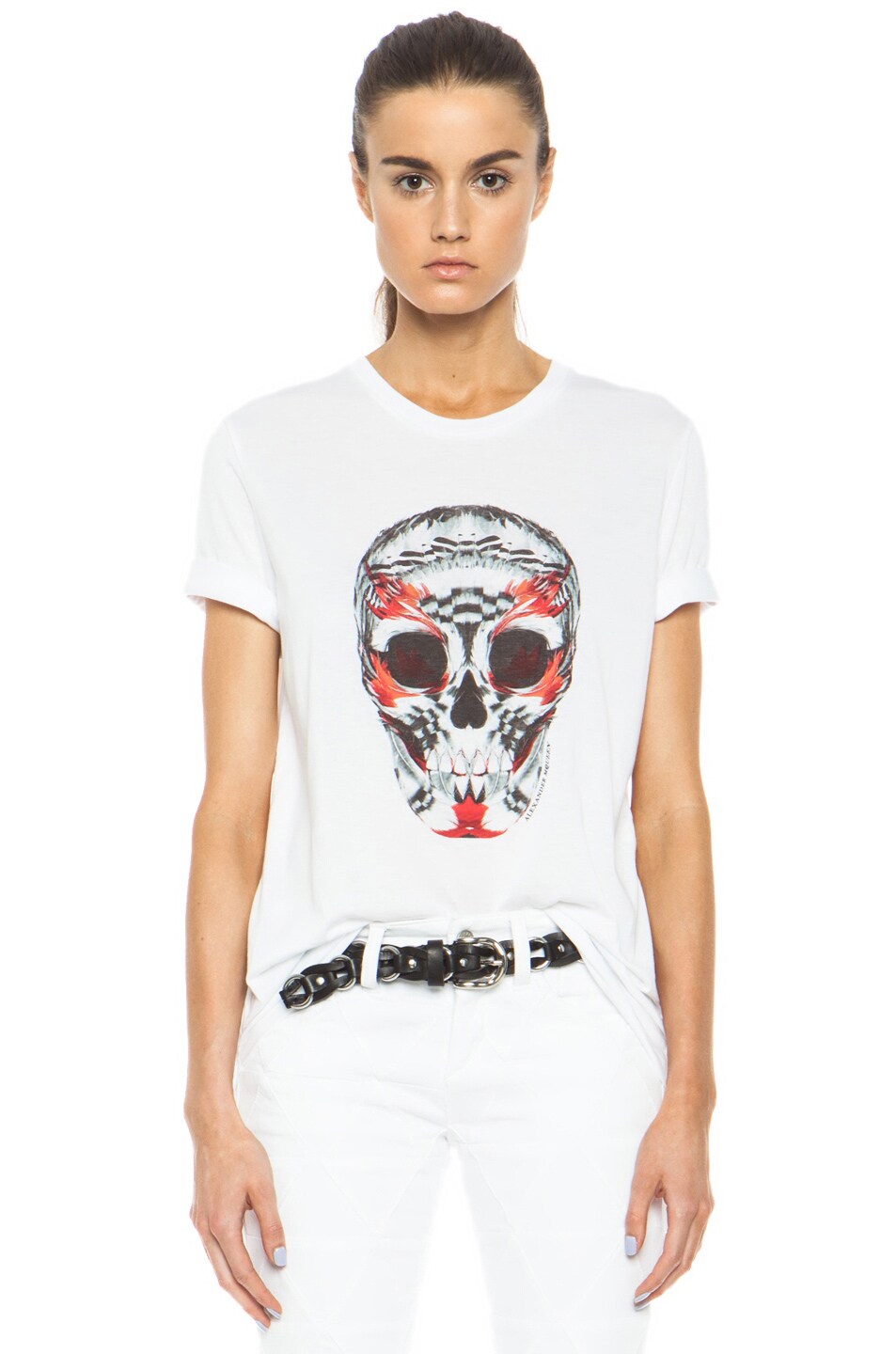 Image 1 of Alexander McQueen Feather Cotton Skull Tee in White