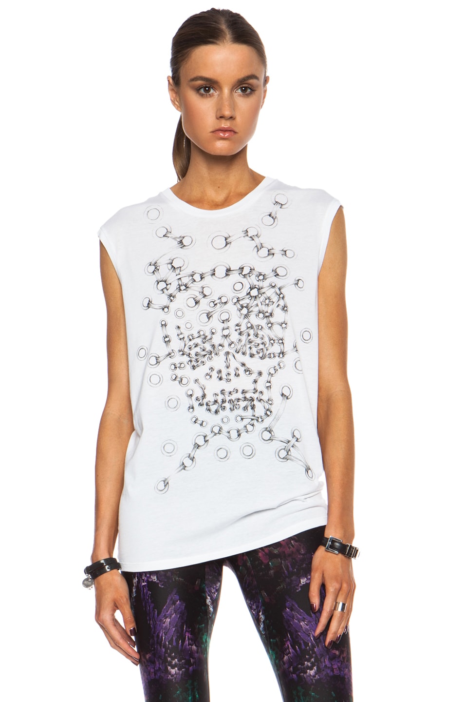 Image 1 of Alexander McQueen Ribbon & Eyelets Muscle Cotton Tee in White