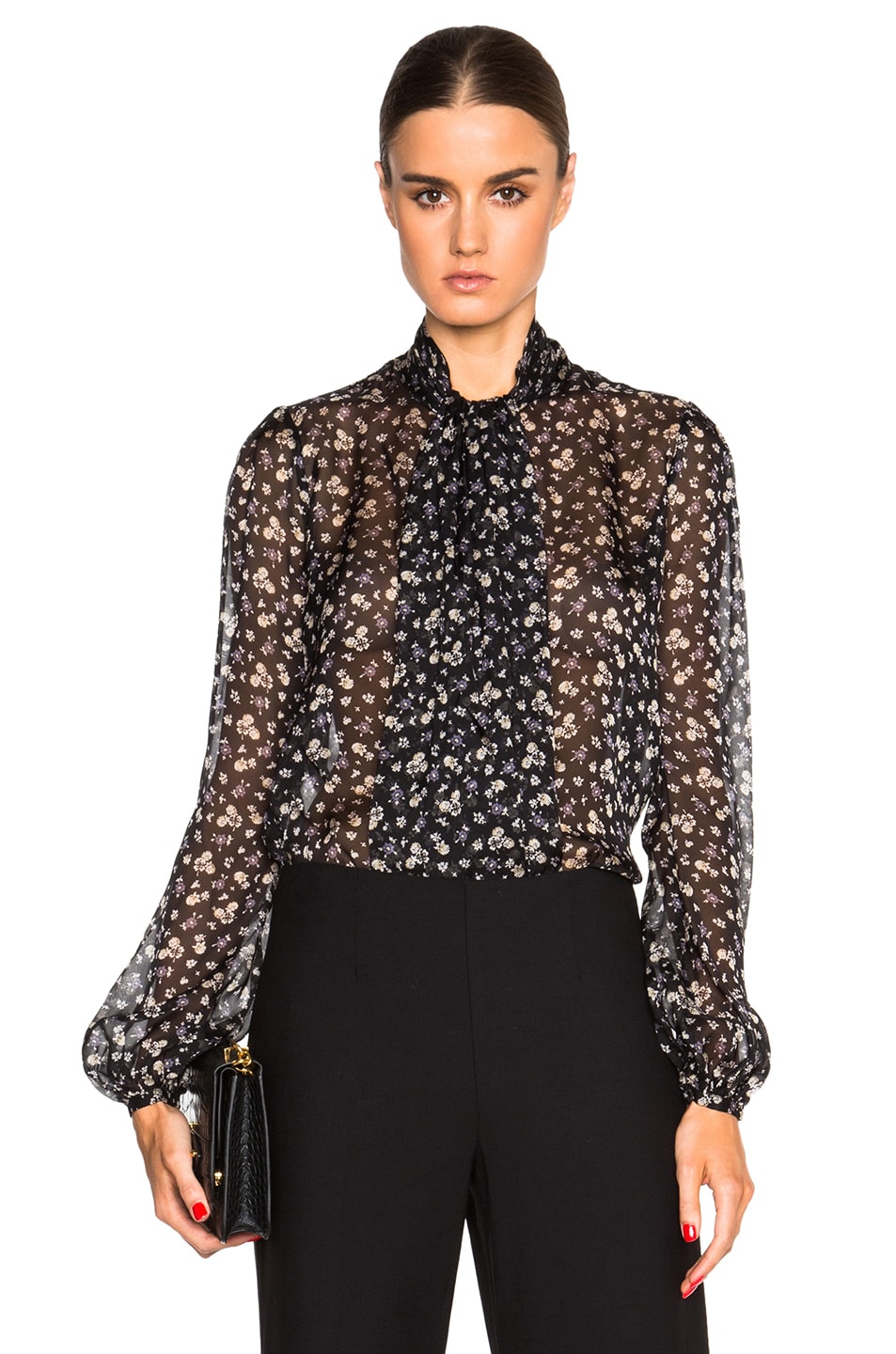 Image 1 of Alexander McQueen Floral Print Blouse in Black & Lila