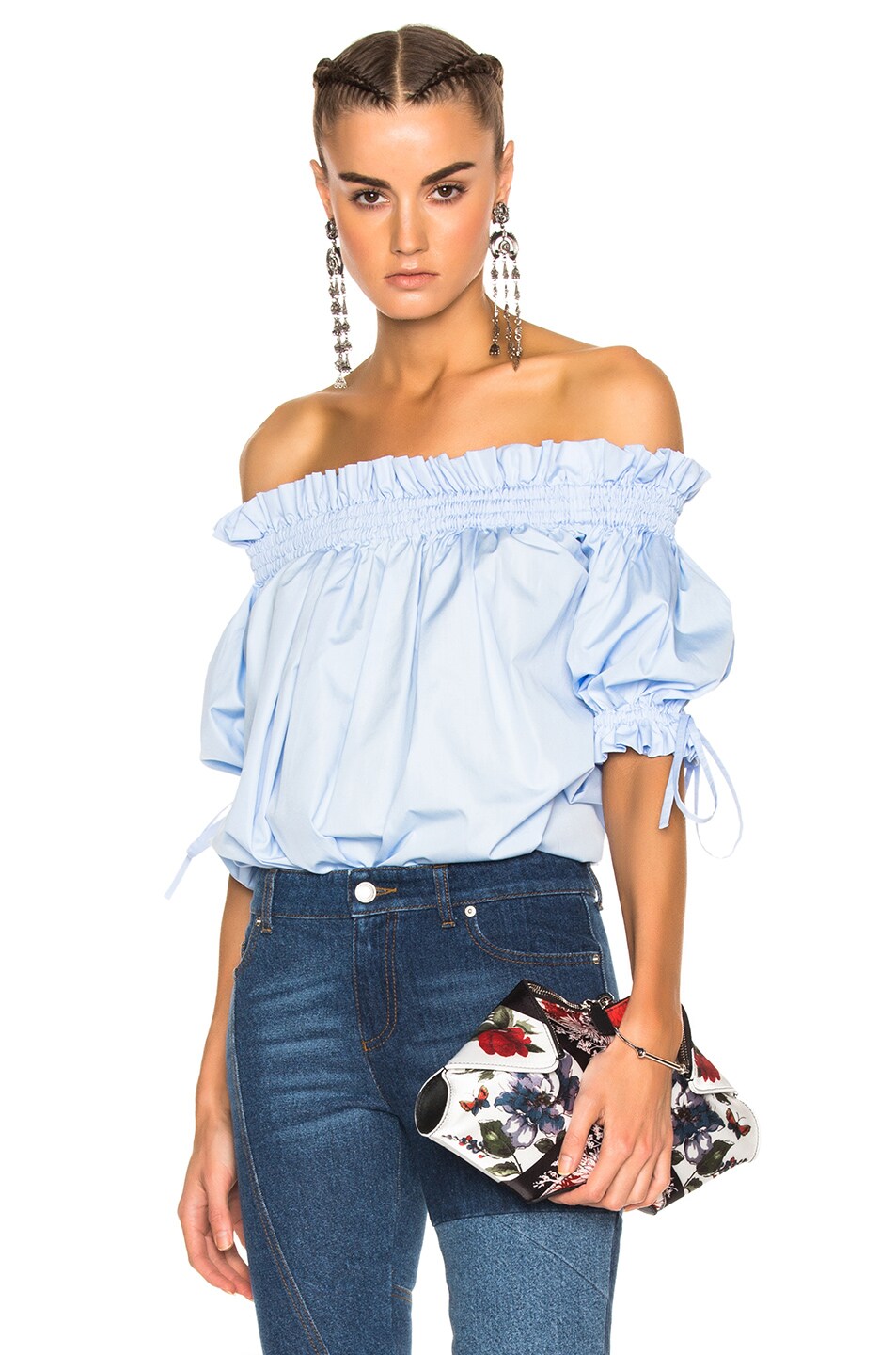 Image 1 of Alexander McQueen Off the Shoulder Blouse in Arctic Blue