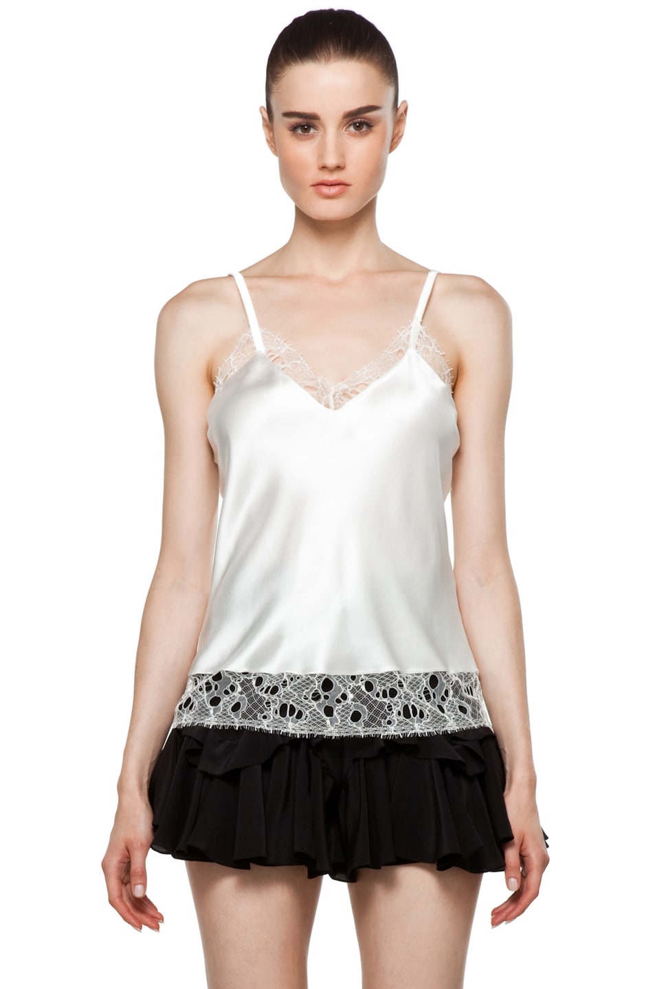 Image 1 of Alexander McQueen Satin Lace Cami in Ivory