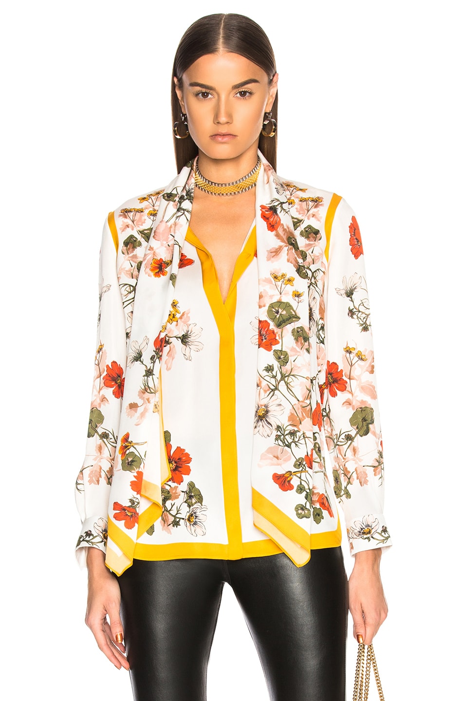 Image 1 of Alexander McQueen Scarf Print Shirt in Ivory & Yellow
