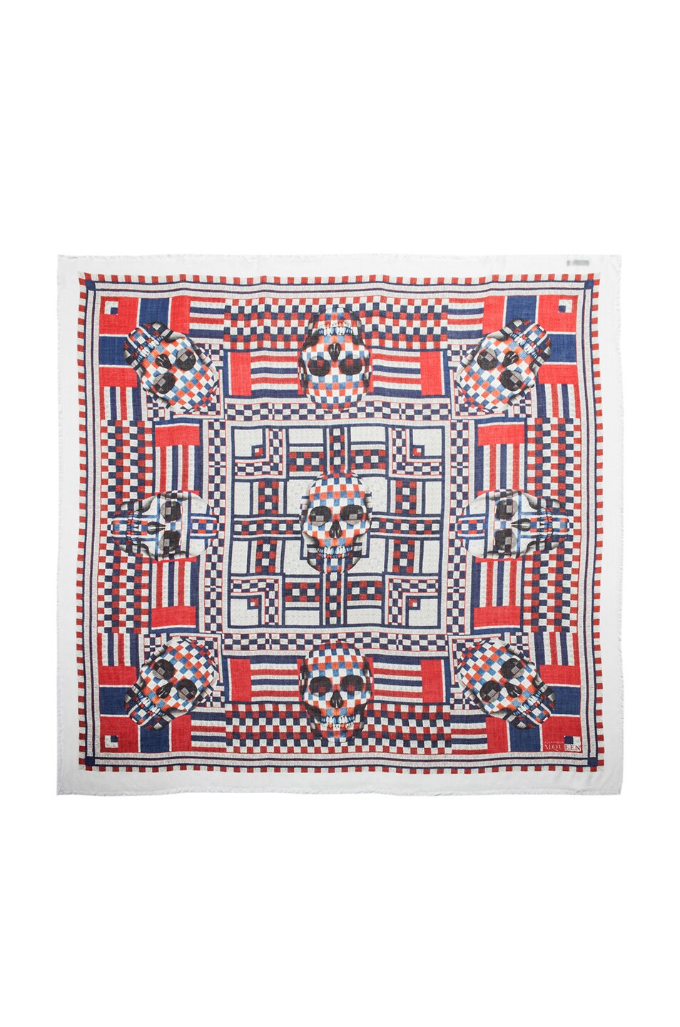 Image 1 of Alexander McQueen Geometric Print Modal-Blend Pashmina Scarf in Ivory & Red