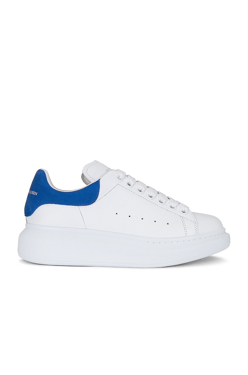Image 1 of Alexander McQueen Leather & Rubber Sneakers in White & Electric Blue