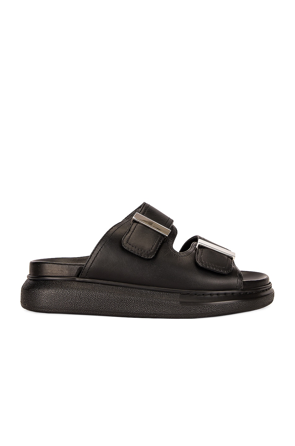 Alexander McQueen Leather Sandals in Black & Silver | FWRD