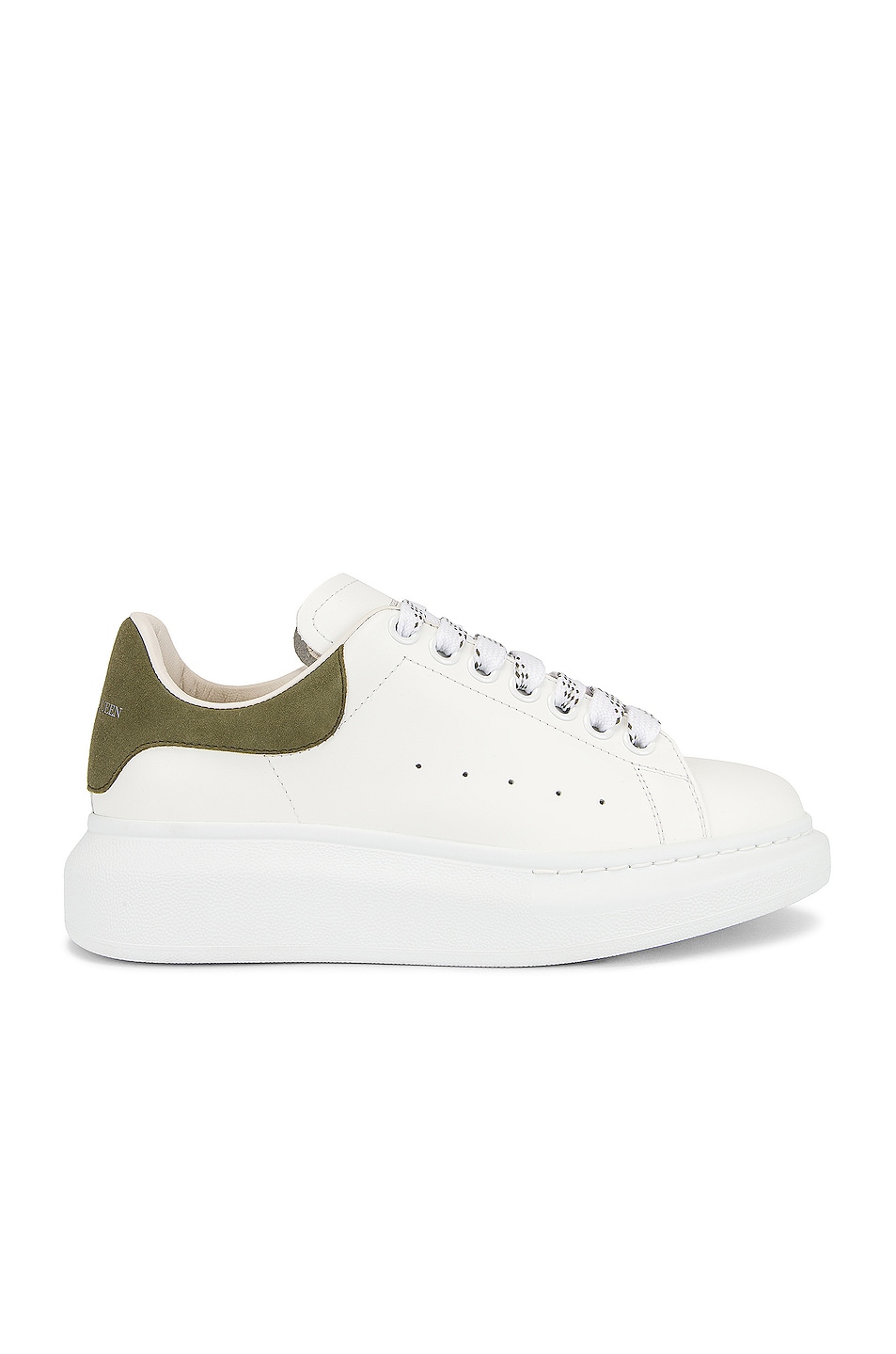 Image 1 of Alexander McQueen Leather Sneakers in White & Khaki