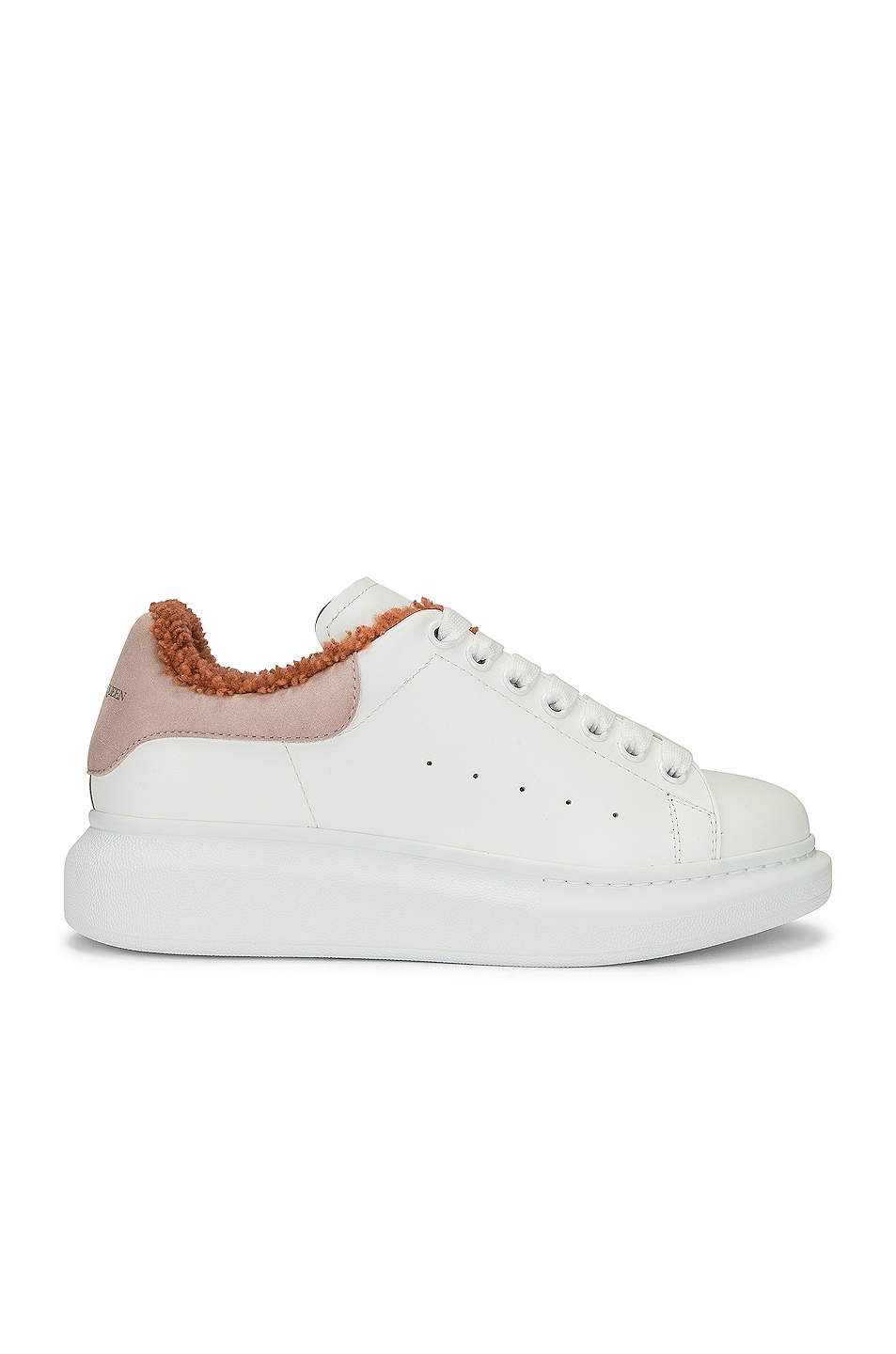 Image 1 of Alexander McQueen Leather Shearling Sneakers in White & Tea Rose