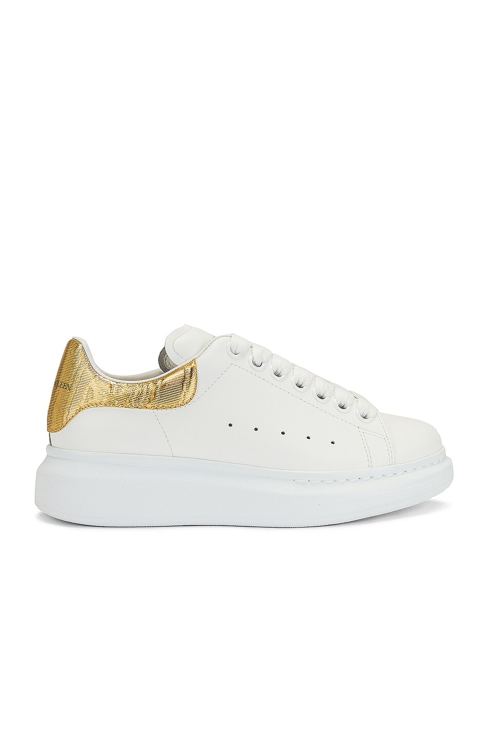Image 1 of Alexander McQueen Leather Sneakers in White & Gold