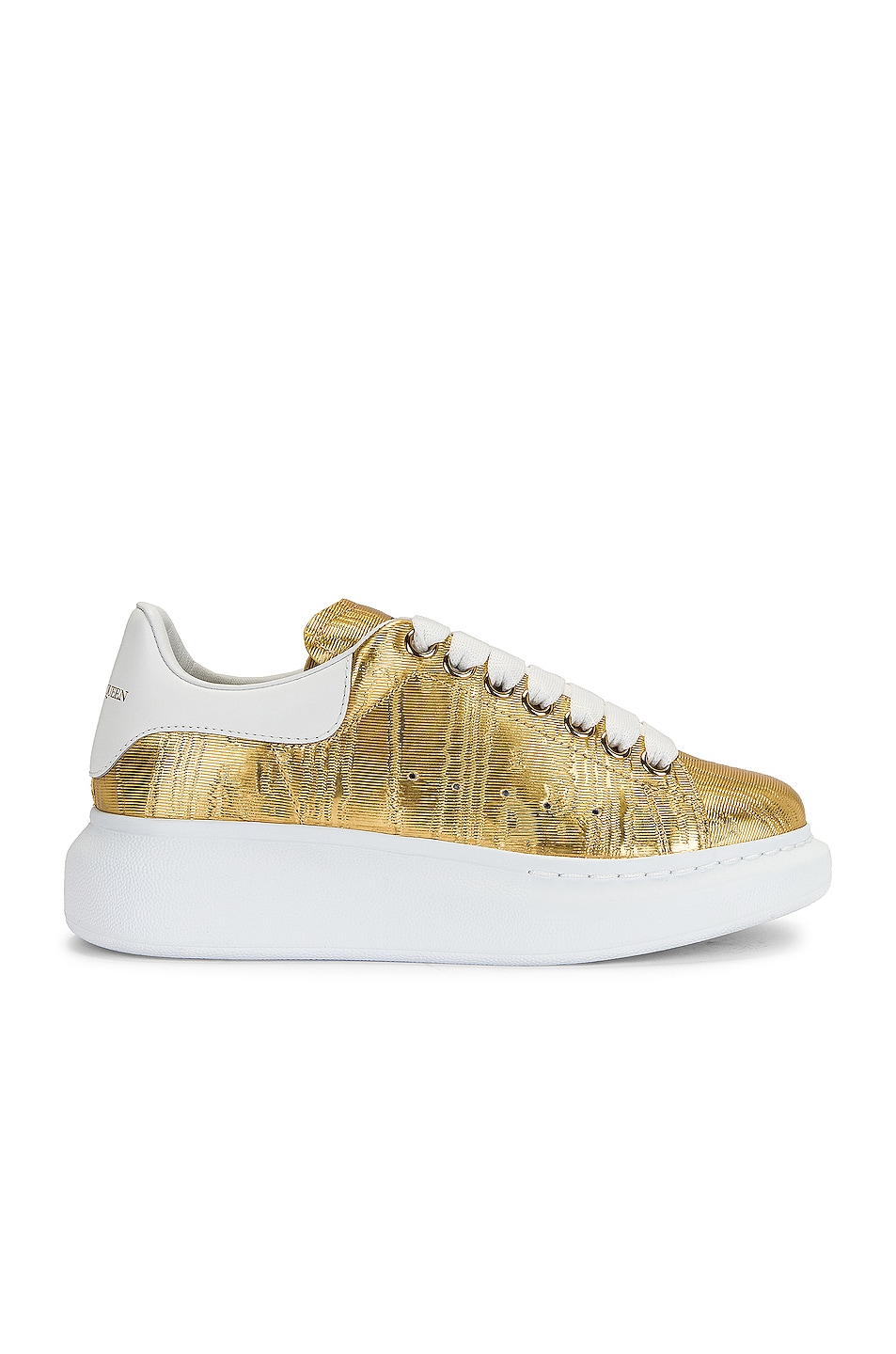 Image 1 of Alexander McQueen Lacquered Sneakers in Gold & White