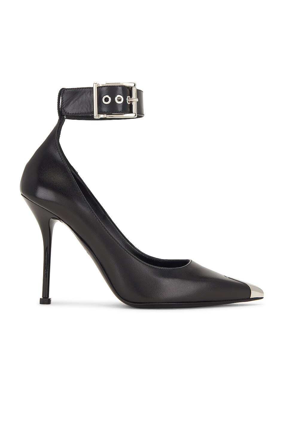 Image 1 of Alexander McQueen Boxcar Leather Heels in Black & Silver
