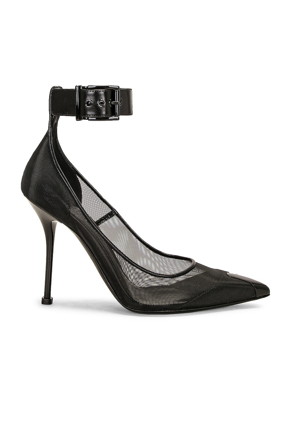 Image 1 of Alexander McQueen Mesh Tulle Lacquered Heel in Black