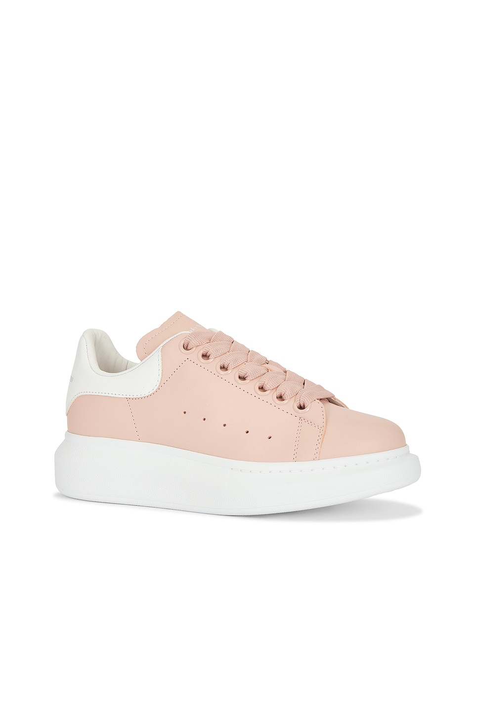 Alexander Mcqueen Pink Leather Sneakers With Light White Leather Heel In Petal & White