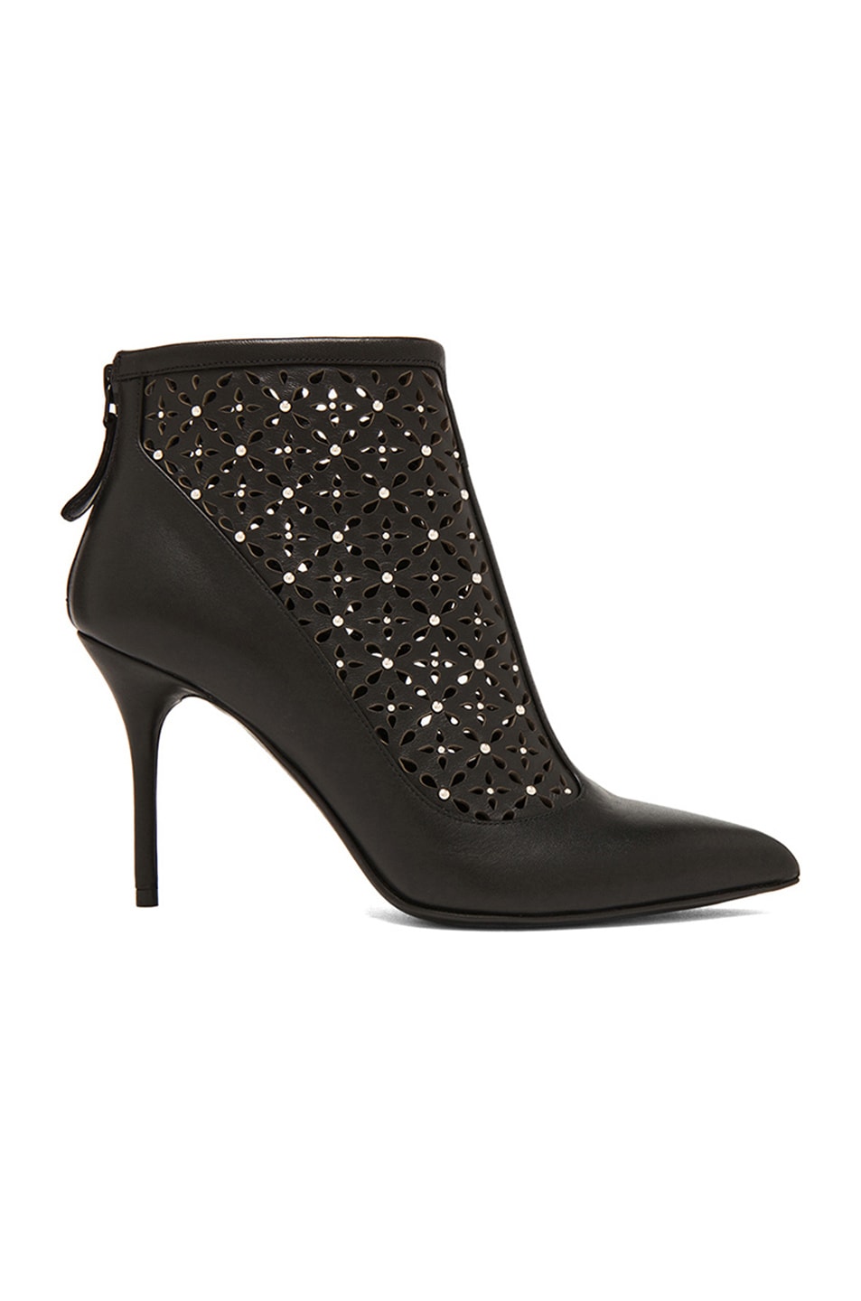 Alexander McQueen Laser Cut Pointy Leather Ankle Boots in Black | FWRD