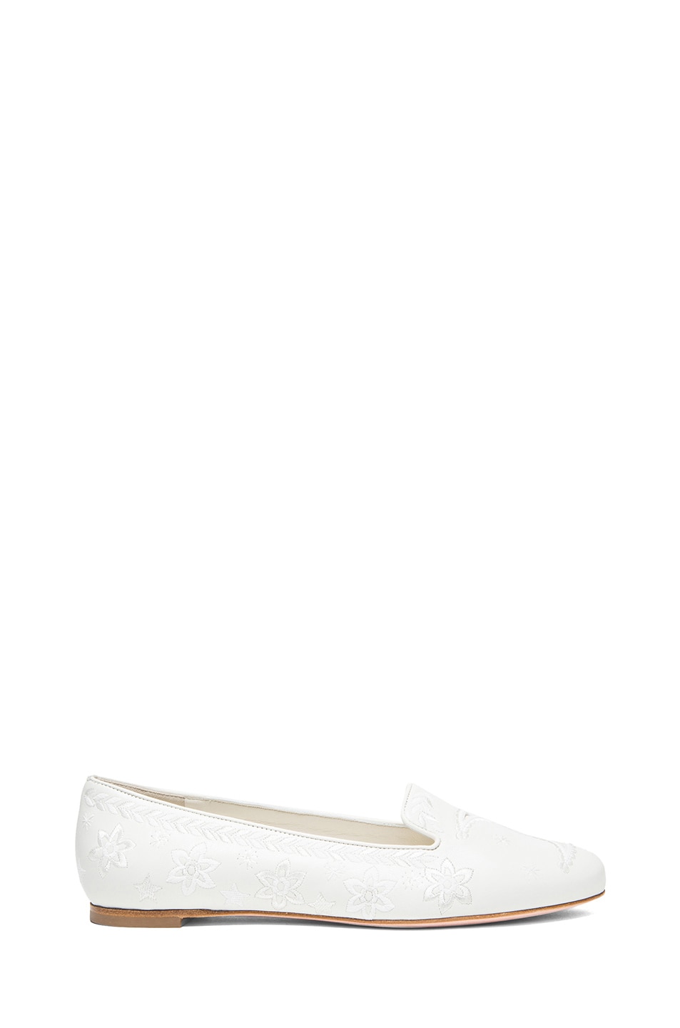 Image 1 of Alexander McQueen Star & Moon Embroidery Leather Slippers in White