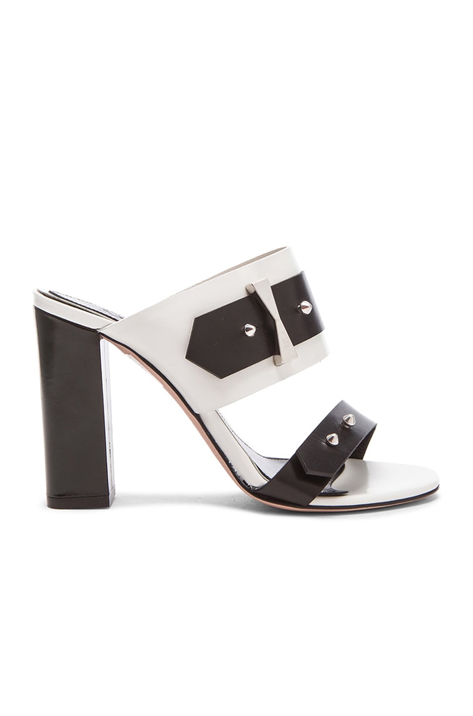 Image 1 of Alexander McQueen Belted Leather Sandals in Black & Vinyl White
