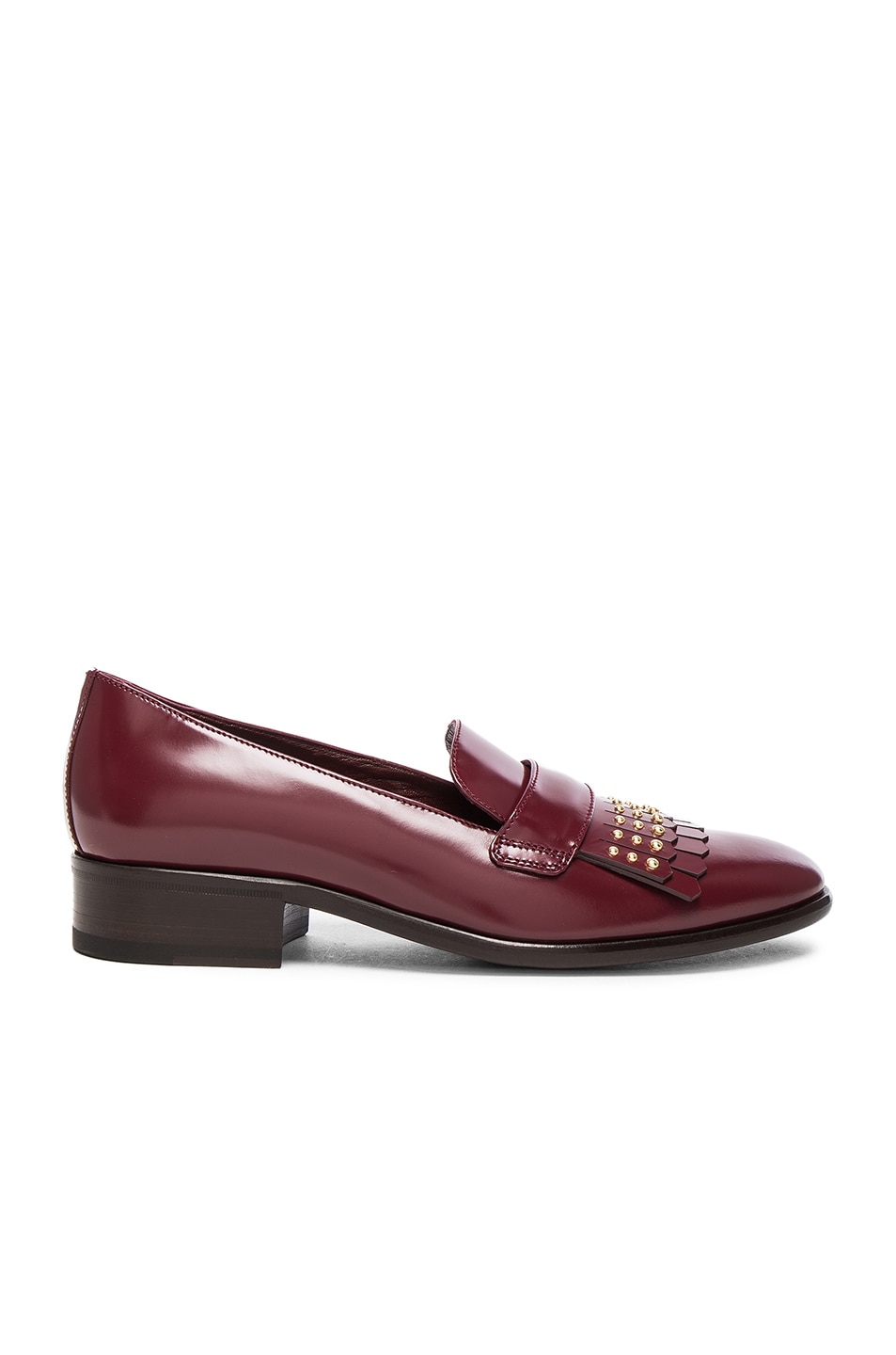 Image 1 of Alexander McQueen Stud Fringe Leather Loafers in Light Oxblood