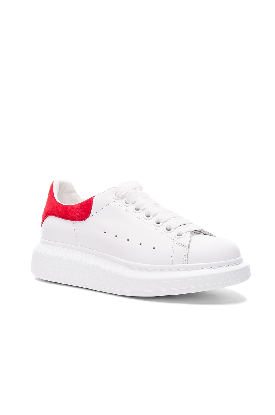 Alexander McQueen Leather Platform Sneakers in White & Crimson | FWRD