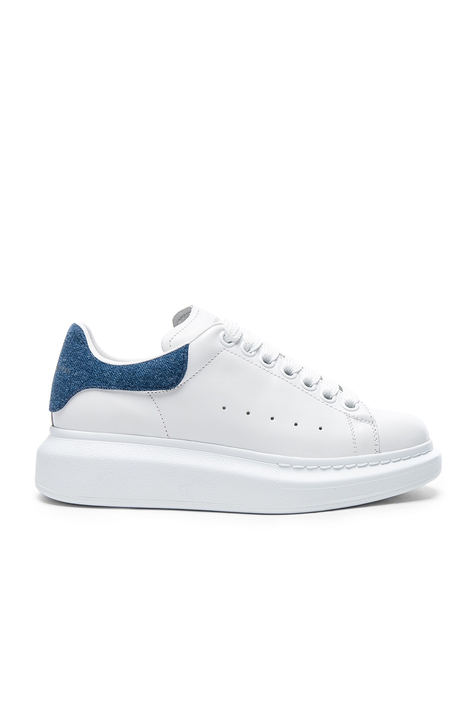 Image 1 of Alexander McQueen Leather Platform Lace Up Sneakers in White & Denim