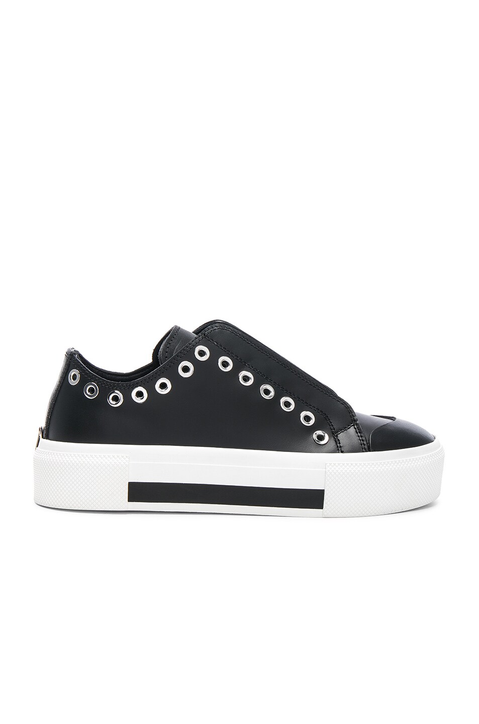 Image 1 of Alexander McQueen Eyelet Leather Platform Lace Up Sneakers in Black & Black