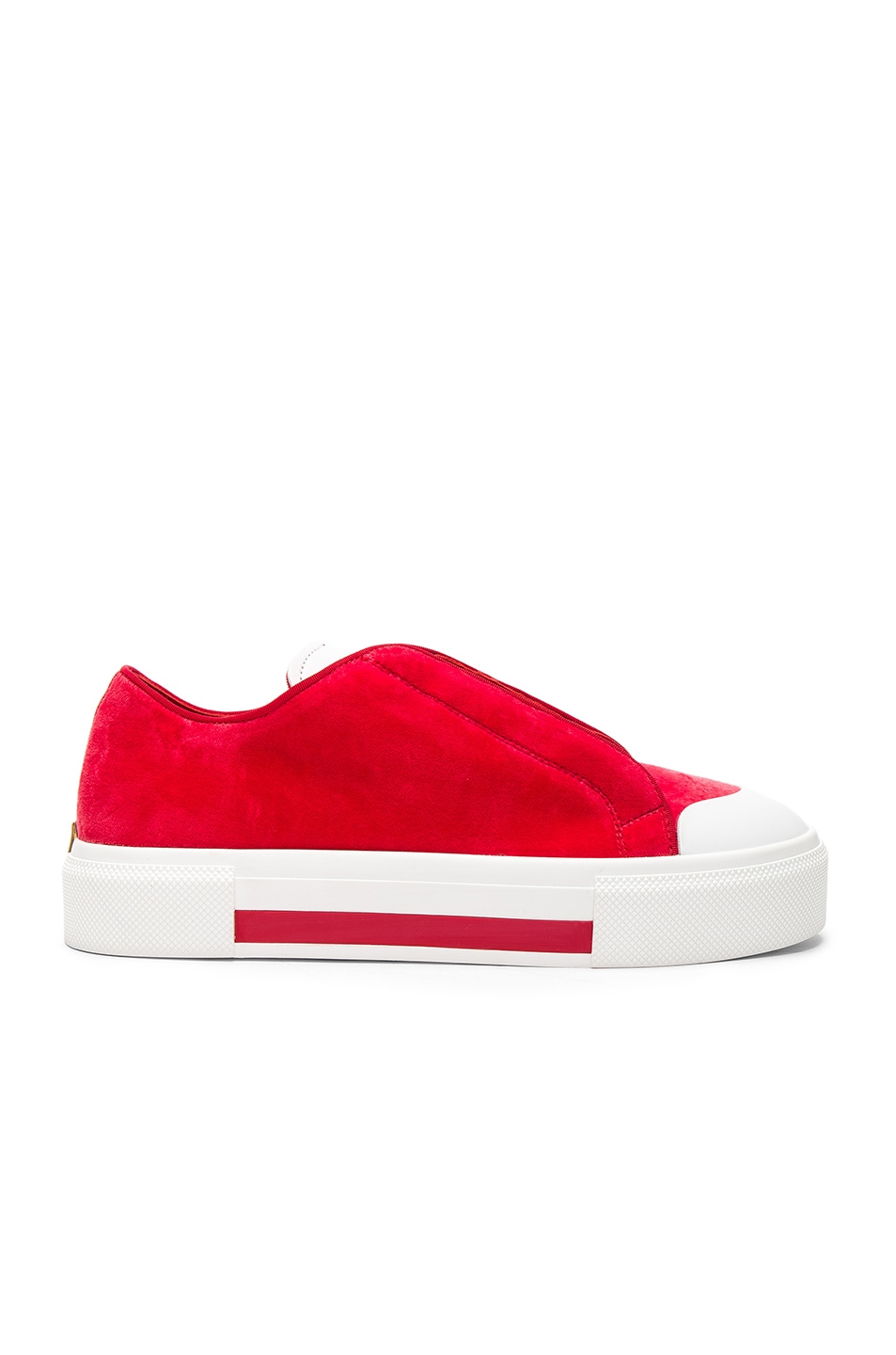 Image 1 of Alexander McQueen Velvet Platform Lace Up Sneakers in Red