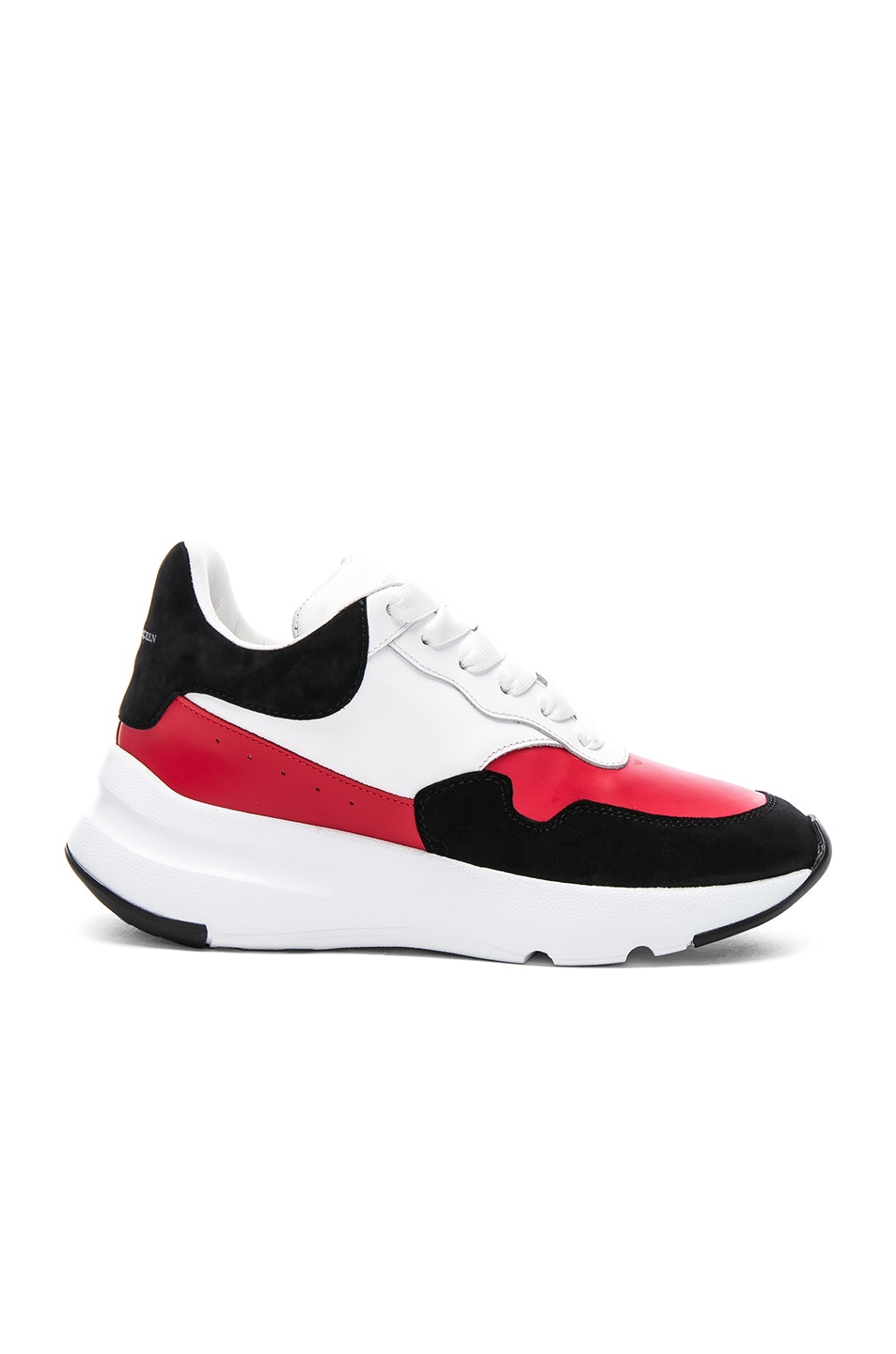 Image 1 of Alexander McQueen Leather & Suede Lace Up Sneakers in Black, Lust Red & White