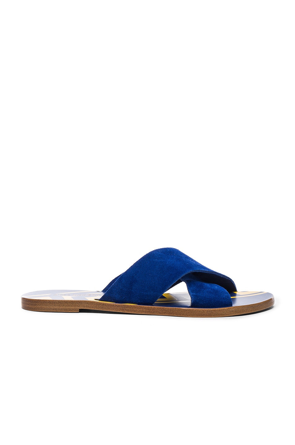 Image 1 of Avec Moderation Suede Greca Crisscross Sandals in Blue & Yellow