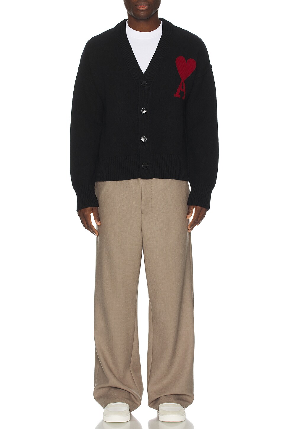 Image 1 of AMI Paris Red ADC Cardigan in Black & Red