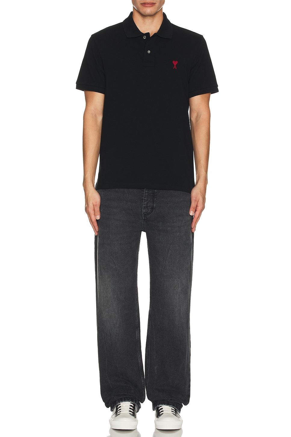Image 1 of AMI Paris De Coeur Polo Shirt in Black