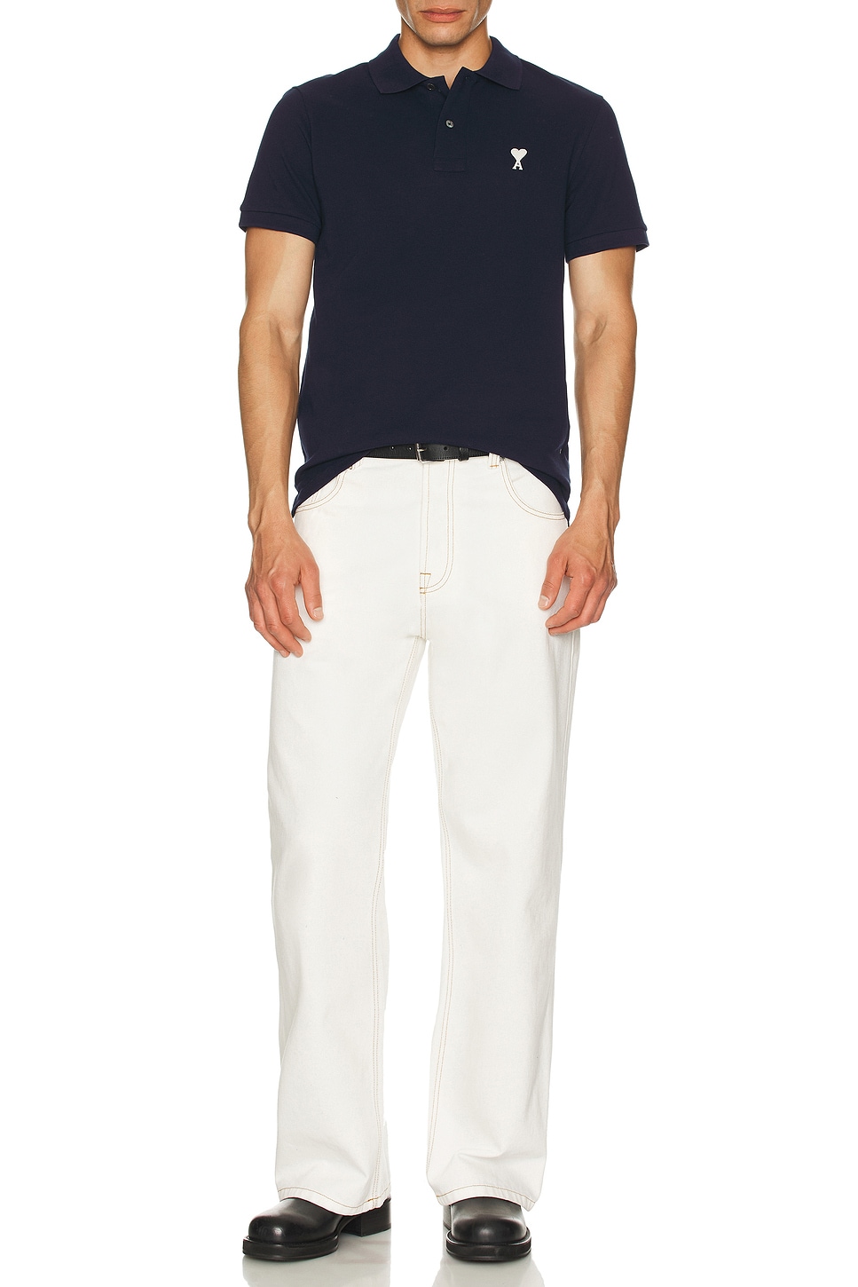 Image 1 of AMI Paris De Coeur Polo Shirt in Night Blue