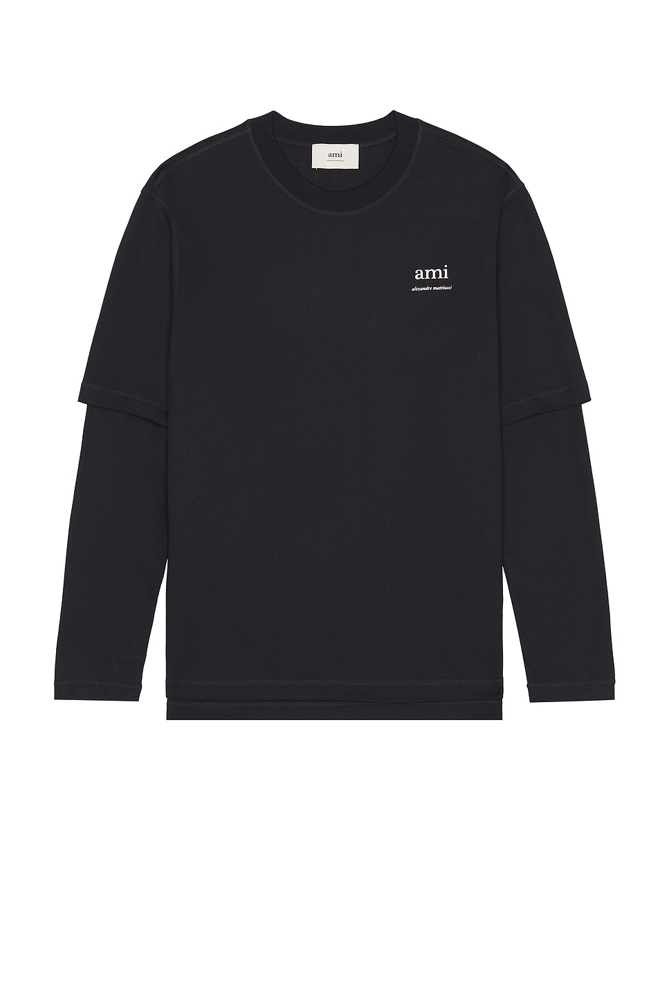 Image 1 of AMI Paris Long Sleeve T-Shirt in Navy Blue