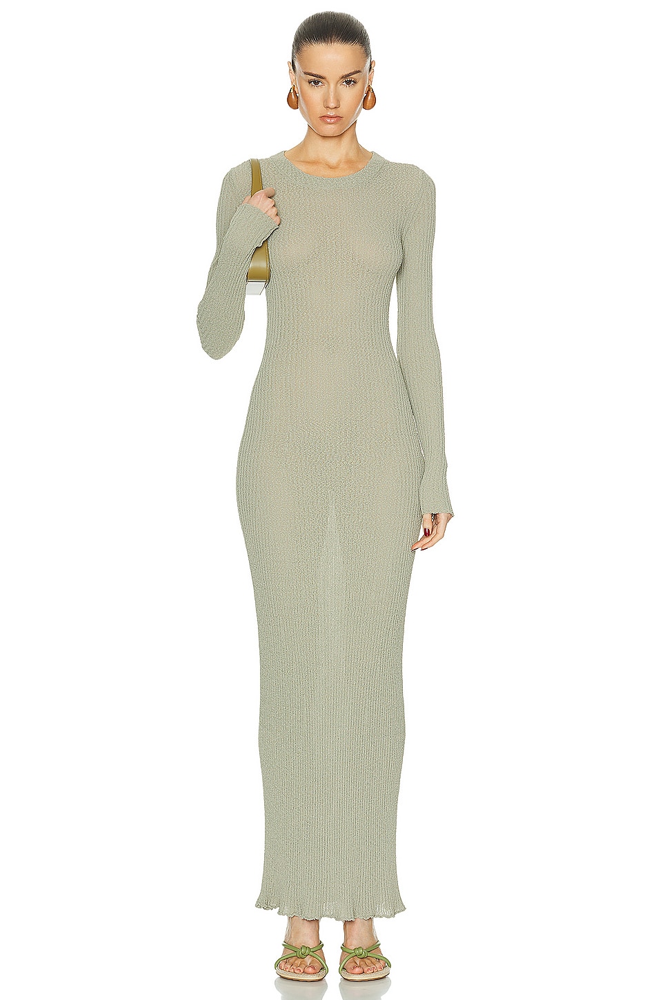 Ribbed Long Dress in Sage