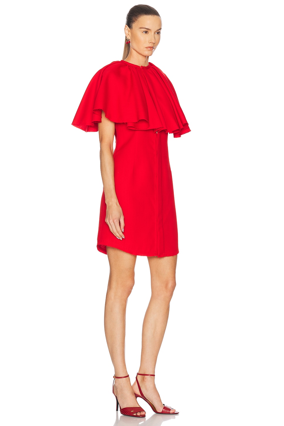 Ami Alexandre Mattiussi Red Wool Shirt Dress With Ruff Red