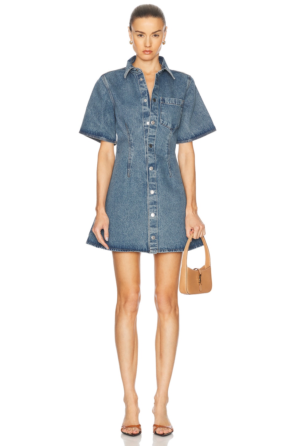 Short Sleeve Shirt Dress in Blue