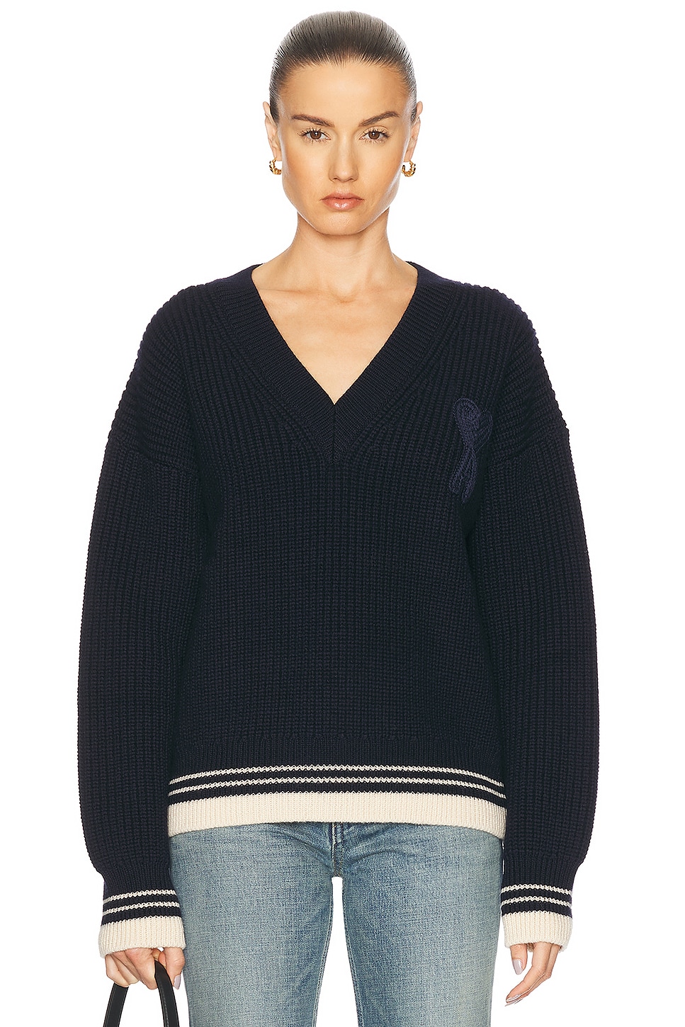Ami Paris Ribbed V Neck Sweater