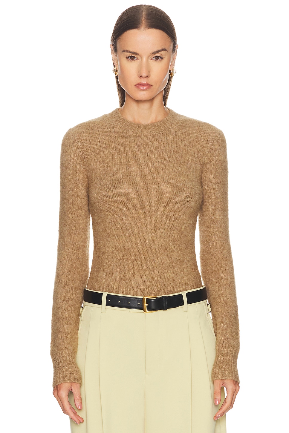 Image 1 of AMI Paris Crewneck Sweater in Camel