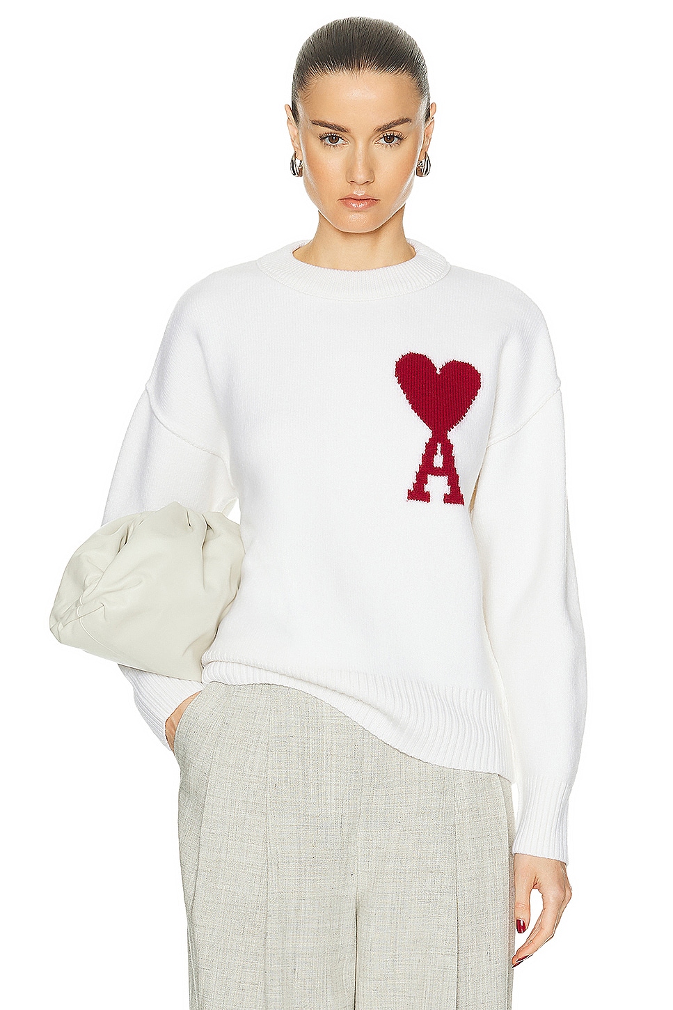 Image 1 of ami ADC Sweater in Off White & Red